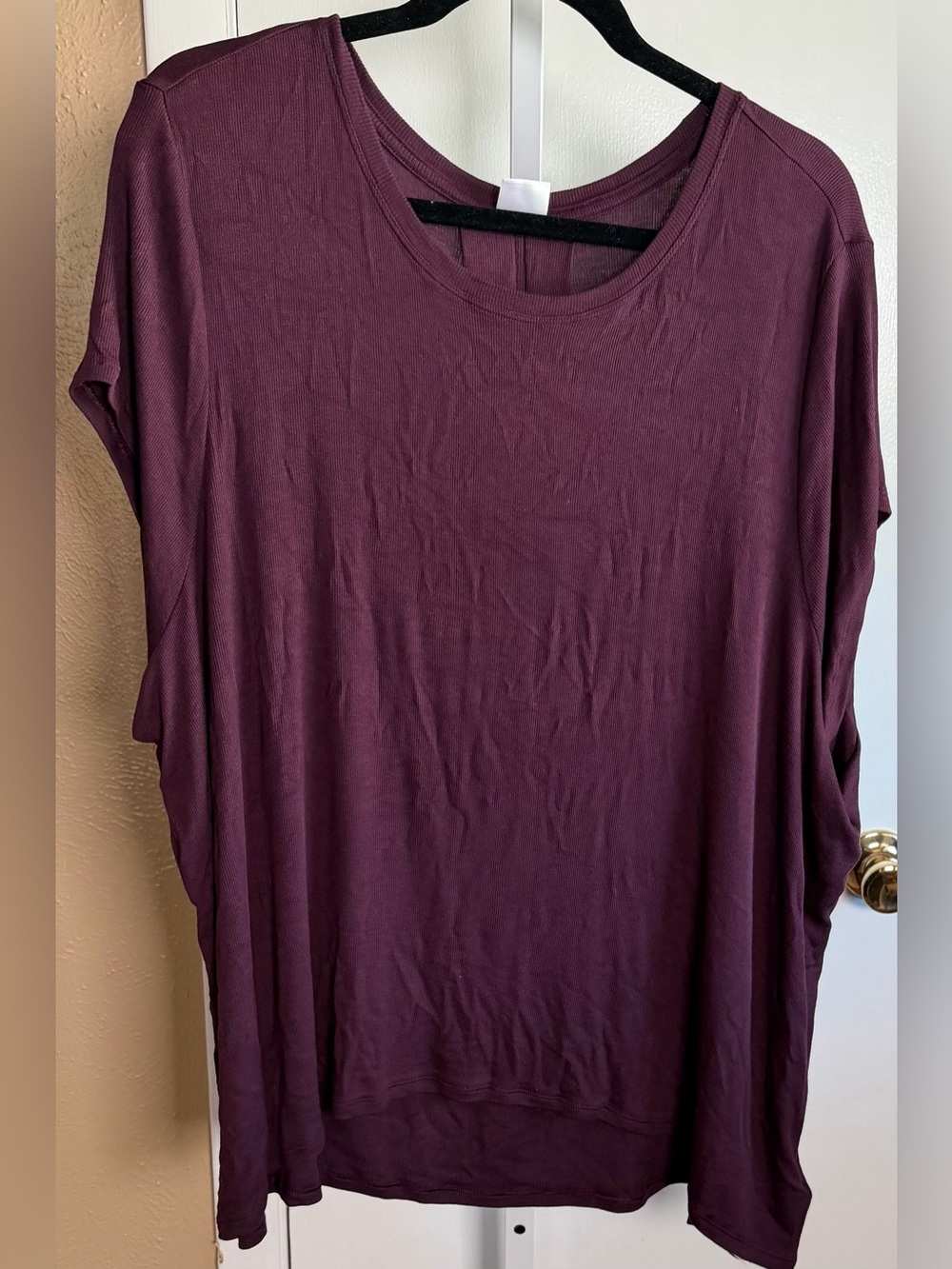 Athleta 2X Eggplant Purple Ribbed Modal Flowy Cap Sleeve High Low Top
